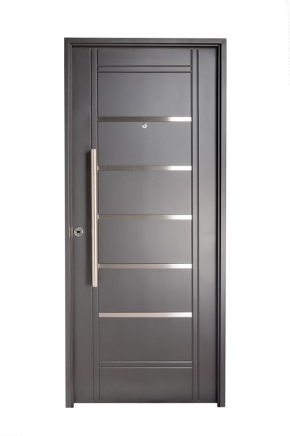 Puerta Iny NEGRA Derecha Insertos de ACERO barral REDONDO 75 cm Ciega N2410D