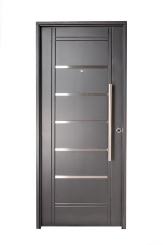 Puerta Iny NEGRA Izquierda Insertos de ACERO barral REDONDO 75 cm Ciega N2410I