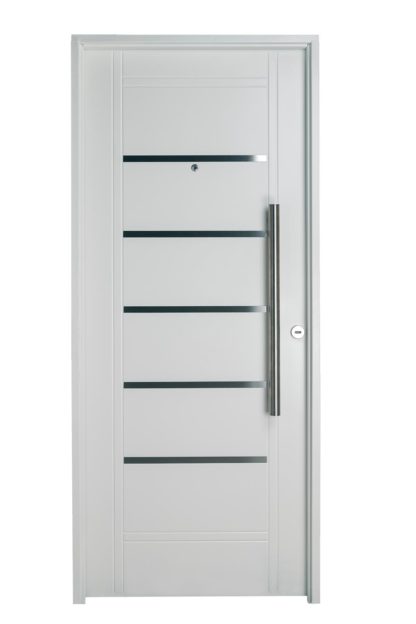 Puerta Iny BLANCA Izquierda Insertos de ACERO barral REDONDO 75 cm Ciega B2410I