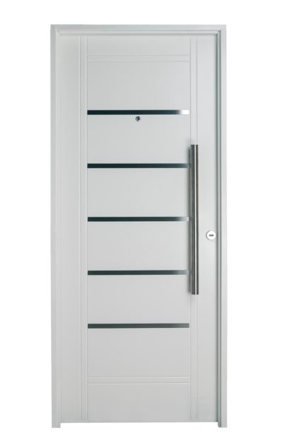 Puerta Iny BLANCA Izquierda Insertos de ACERO barral REDONDO 75 cm Ciega B2410I